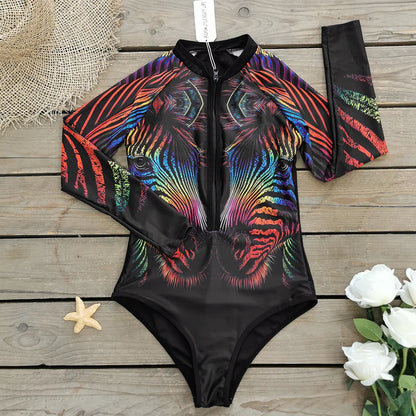 Surfing Sport Swimsuit One Piece Long Sleeves Women Swimwear Skeleton Zipper High Quality Bath Suit Halloween Costumes