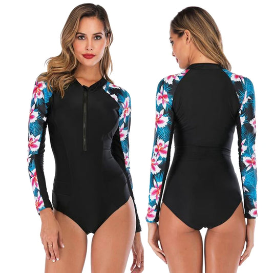 Floral One Piece Swimsuit Bikini Swimwear Women Swimsuit Zip Up Retro Bathing Suit Beachwear Monokini Female Swimming Suits