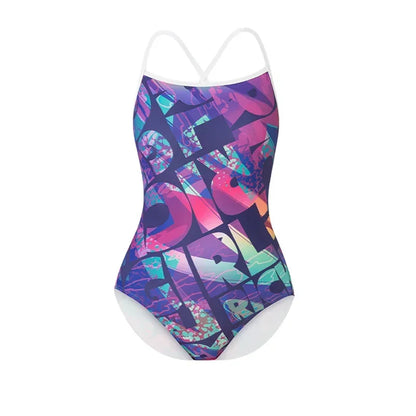 Women Vintage Racing One-piece Swimwear Sun Protection Professional Competition Flower Printed Swimsuit Training Bikini
