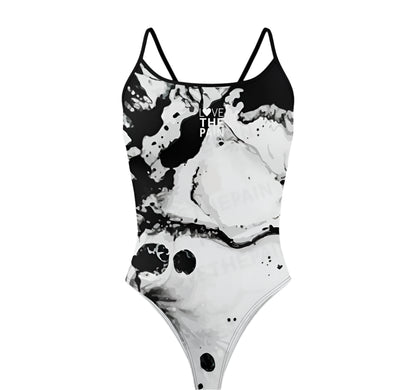 Black & White Design Love The Pain Women Swimsuit One-piece Swimwear Functional Training Swimsuit