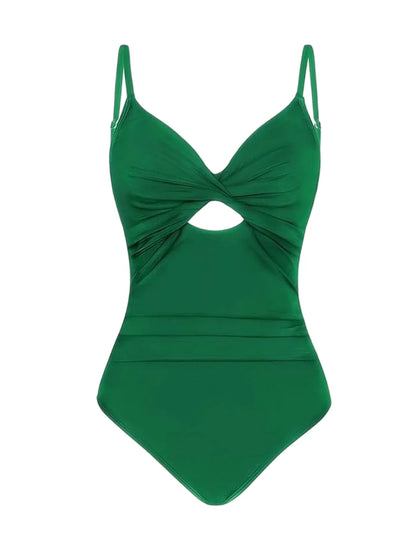 Solid Strappy Swimwear Women One Piece Twist Hollow Ruched Swimsuit Female Bathers Bathing Swimming Suit Padded Beachwear