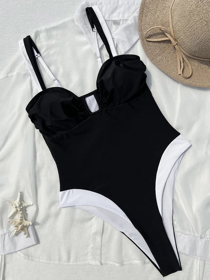 Splicing U Neck High Leg Cut One Piece Swimsuit Women Swimwear Female Monokini Bather Bathing Suit Swim Beachwear Bodysuit