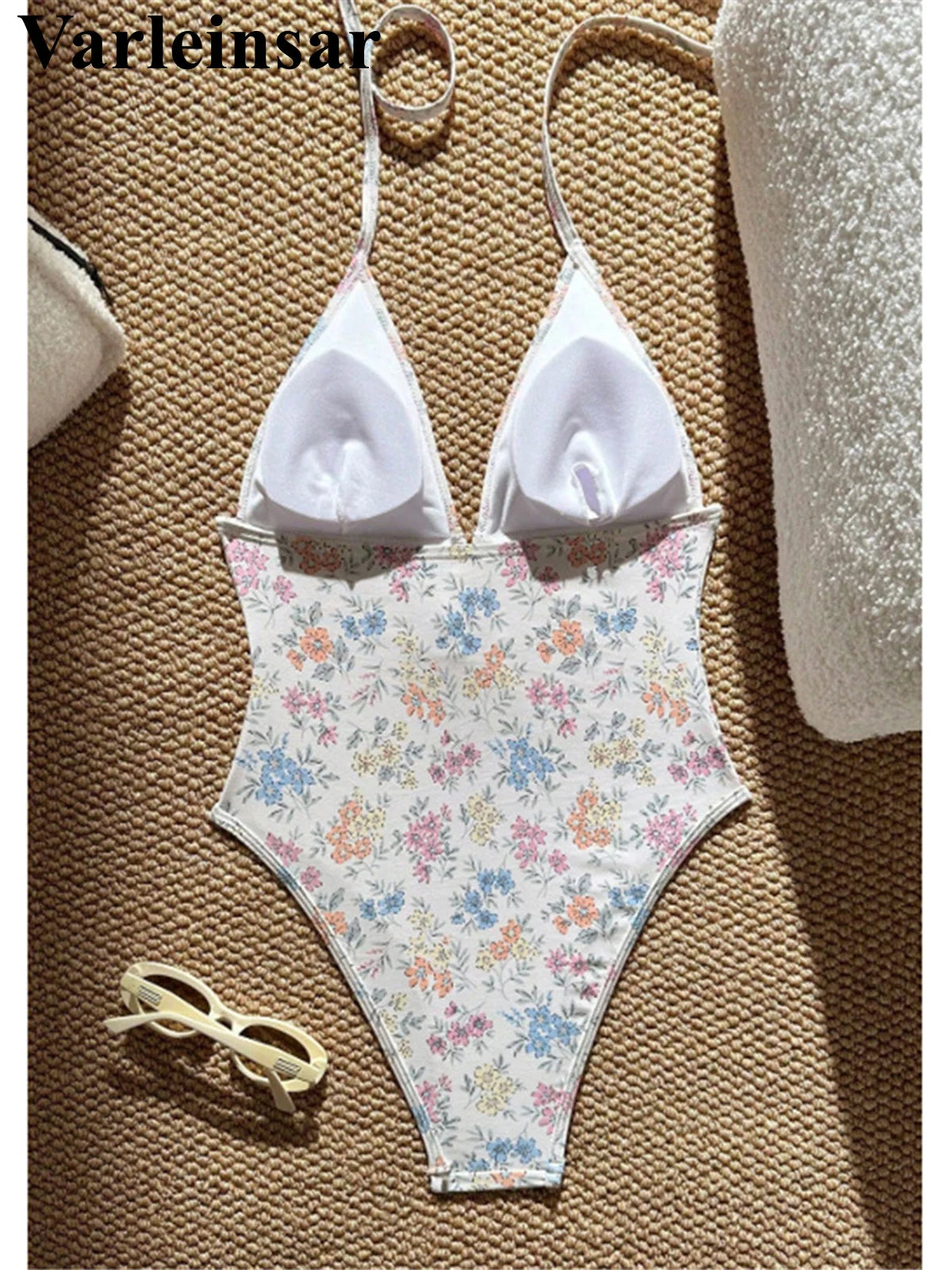 S - XL 2026 Flower Printed Floral V Neck Women Swimwear One Piece Swimsuit Female Halter Monokini Bather Bathing Suit Swim