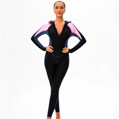 Long Sleeves Swimwear Women Surfing Swimsuit Striped Bathing Suits Zipper One-piece Swim Suits Pants Push Up Beach Wear