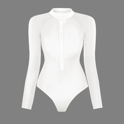 Surfing Sport Swimsuit Long Sleeves Women One Piece Swimsuit Swimwear Solid Monokini Bathing Suit Tropical Bodysuit Female