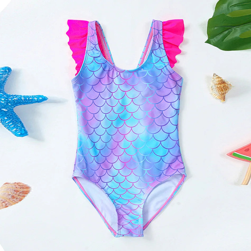 2-8Years Toddler Baby Girls Swimsuit One Piece Girls Swimwear Fishscale Children Swimwear Kids Beach Wear Girls Swimming Outfits