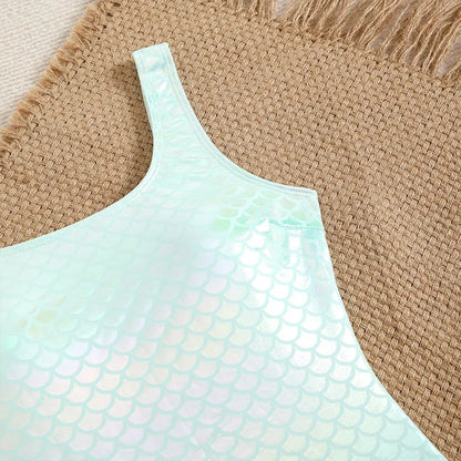 Mermaid Scales Print Bodysuit One Piece Swimsuit Women Swimwear Racing Sports Bathing Suit Woman Monokini Beach Wear