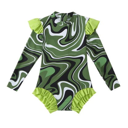 Girls Swimsuit Long Sleeve Baby Girls Training Swimwear Children Kids One-piece Bathing Swimming Swim Suit Summer Beachwear