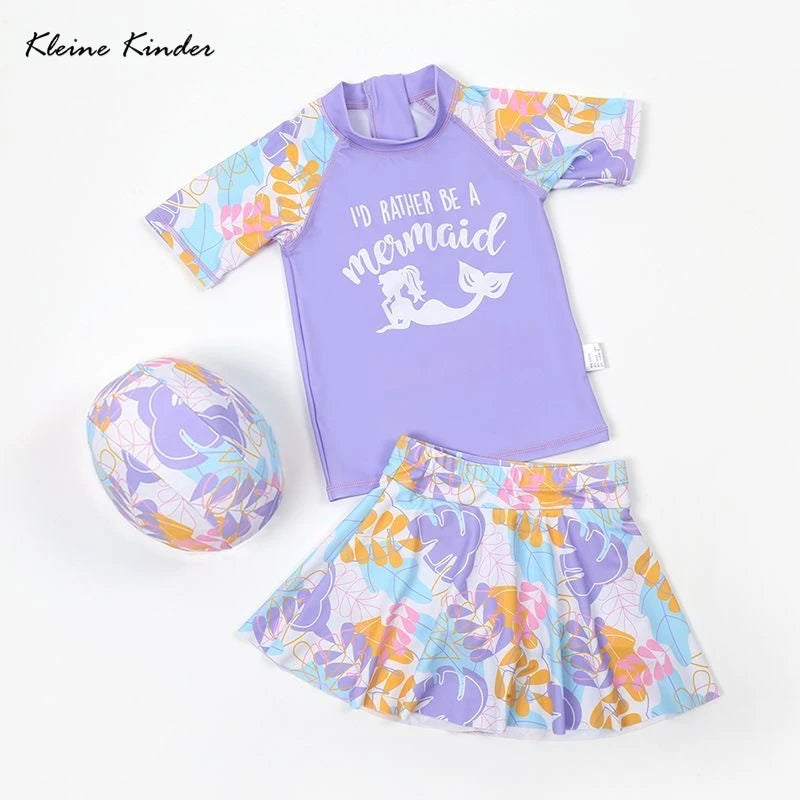 Girls' Long-Sleeve Rash Guard Set with Shorts & Cap