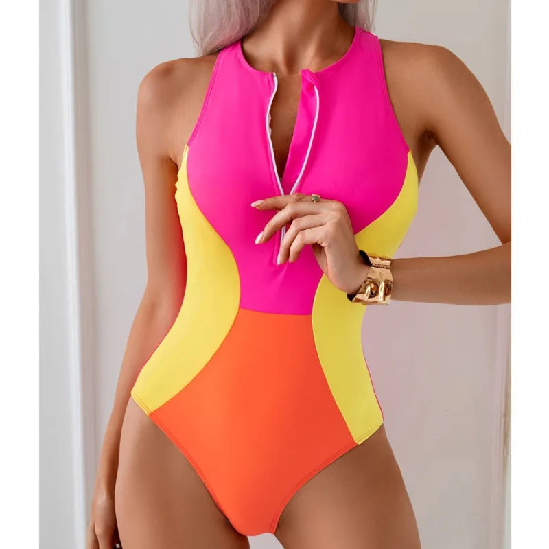 Summer Swimsuits One Piece Women's Closed Swimwear Sports Surfing Swim Wear Bodysuit Bathing Suits Beachwear Pool Bather