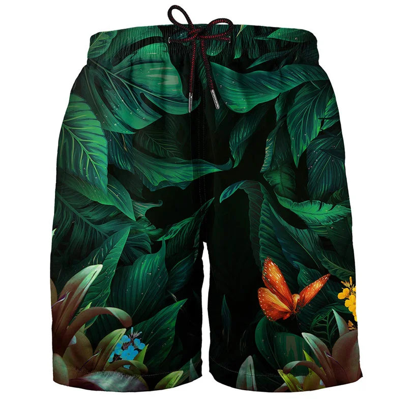 Hawaiian 3d Print Plants Beach Shorts For Men Boys Quick Dry Surf Board Shorts Bathing Suit Casual Summer Swimming Trunks