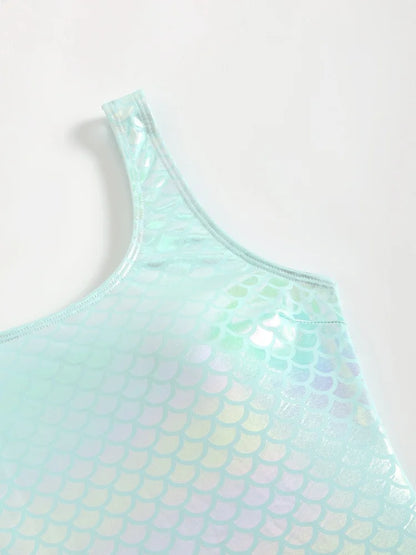 One Piece Swimsuit Women Mermaid Fish Scale Pattern Bodysuit Swimwear Monokini Summer Backless Beach Bathing Suit Female