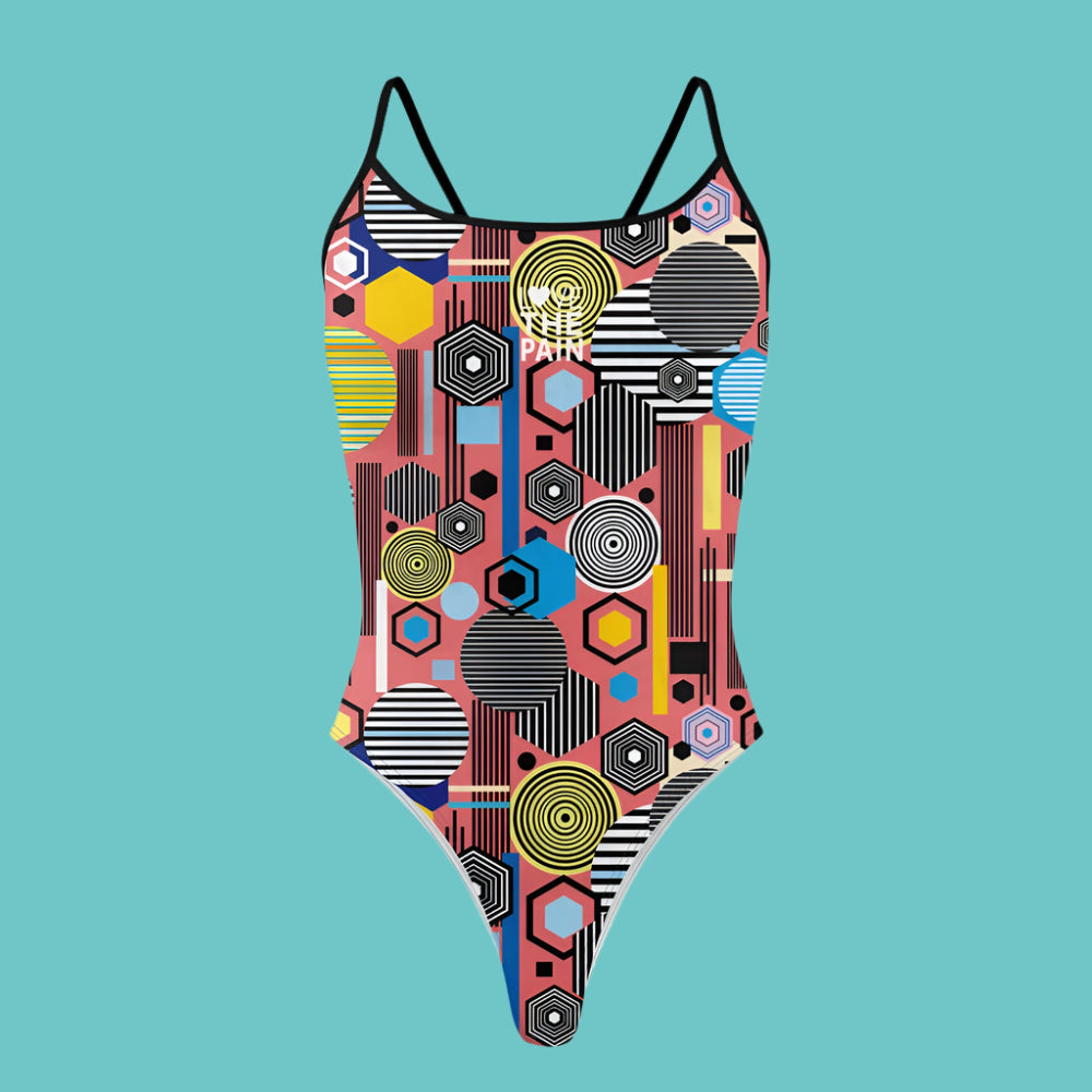 Love The Pain Summer Flower Lines Print Ladies One Piece Swimsuit
