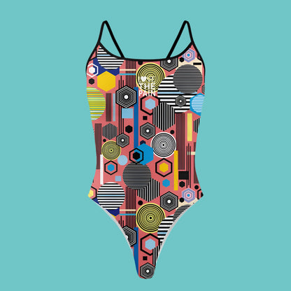 Love The Pain Summer Flower Lines Print Ladies One Piece Swimsuit