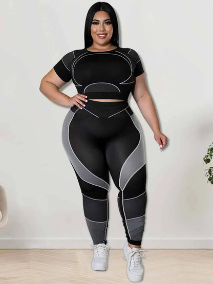 Women Tracksuit 2 Piece Set Plus Size Pants Suit Casual Slimming Leggings Summer Sets Womens Outfits