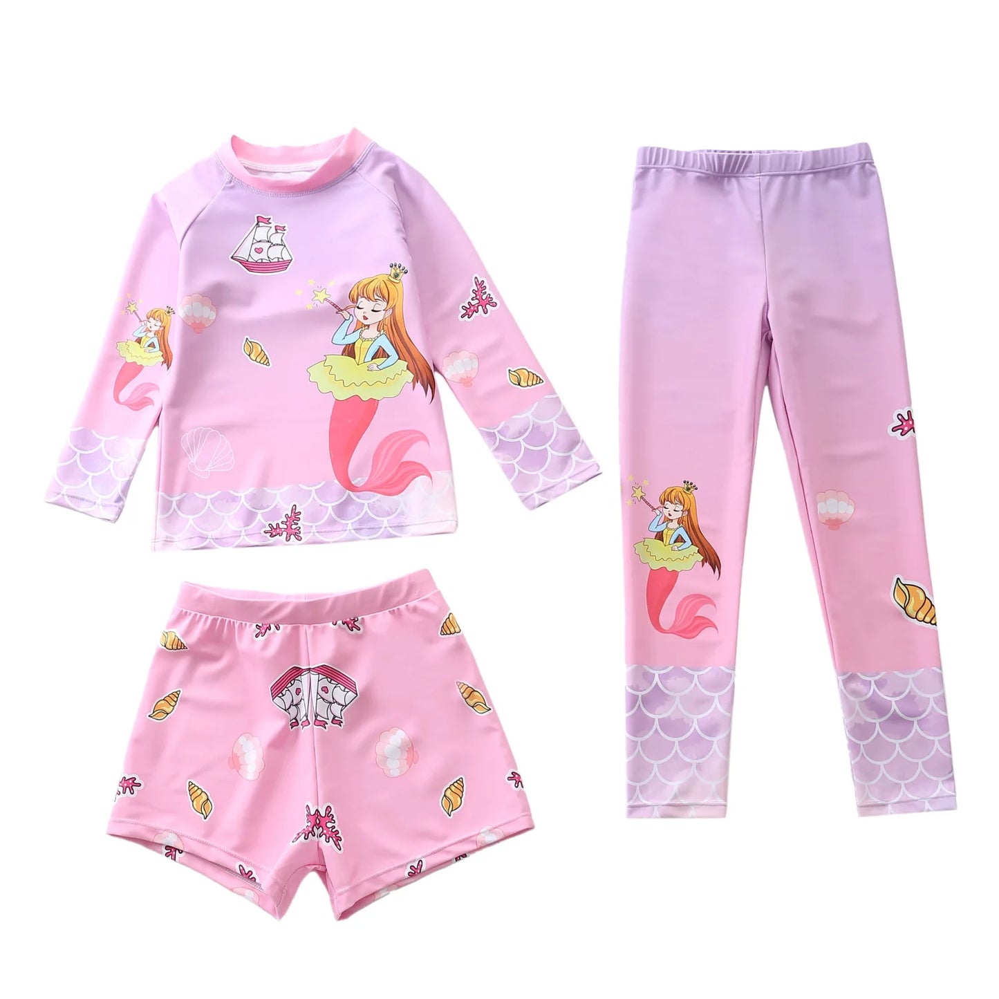 Kids Swimsuit for Girls Unicorn Long Sleeve Children's Swimwear + Surf Pants + Swimming Trunks Rash Guard Bathing Suit Child