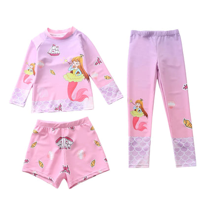 Kids Swimsuit for Girls Unicorn Long Sleeve Children's Swimwear + Surf Pants + Swimming Trunks Rash Guard Bathing Suit Child