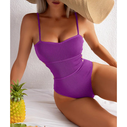 S - XL 11 Colors Ribbed Cut Out One Piece Swimsuit Women Swimwear Female High Leg Cut Padded Bather Bathing Suit Swim Lady