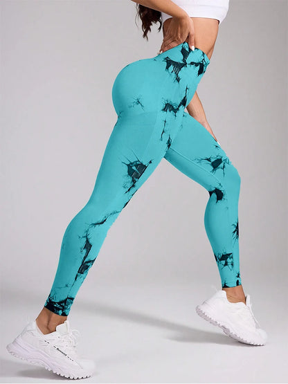 Women's High Waist Yoga Leggings with Pockets Tie-Dye Print Stretchy Workout Pants Butt Lifting Quick-Dry for Gym, Pilates, HIIT