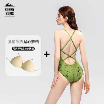 Women's One-Piece Swimsuit Professional Sports Competitive Swimming Hot Spring Bathing Triangle Quick-Dry Chlorine-Resistant