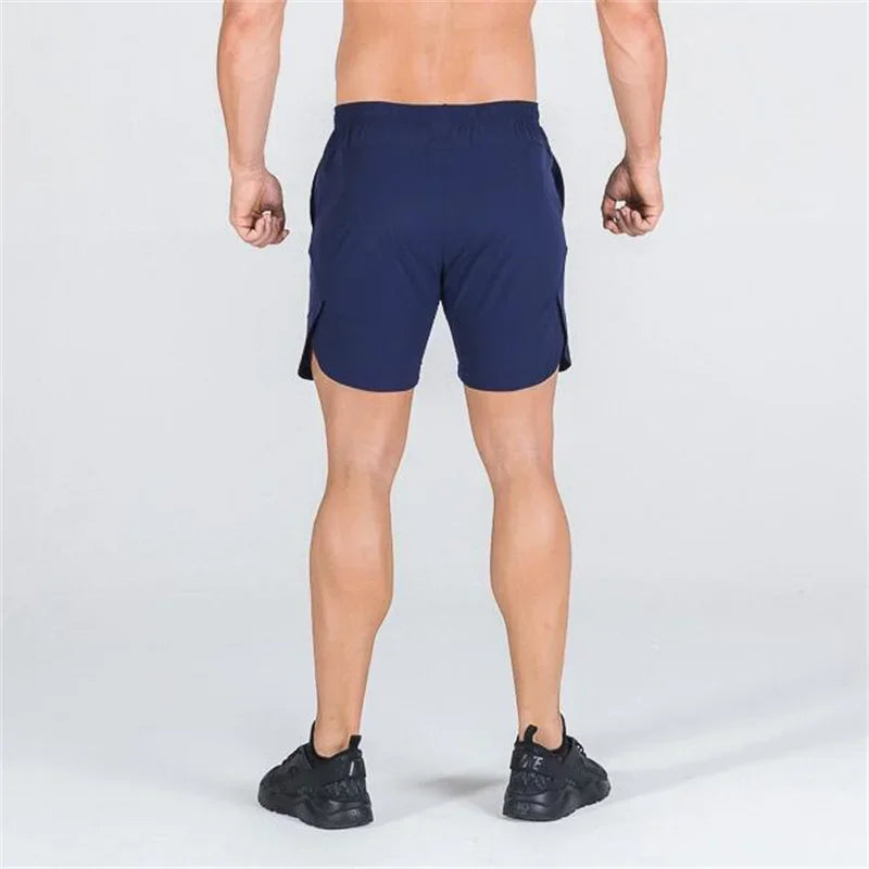 Men summer Double-deck fitness sports shorts slim quick drying breathable woven Shorts Men's sweatpants training gym clothing