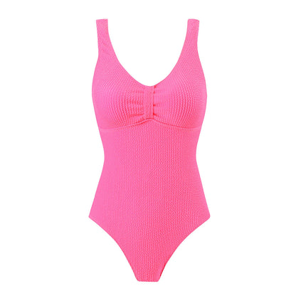 Womens One Piece Swimsuit Swim Leotard Sleeveless Low U Back Soft Cup Textured Monokini Bathing Suit for Beach Tropical Travel