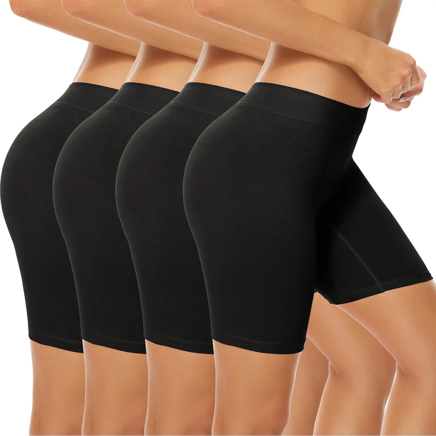 Pack Of 4 Women's Cotton Boxer Shorts Underwear High Waisted Briefs Anti Chafing Biker Shorts(Regular & Plus Size) for Work Sports