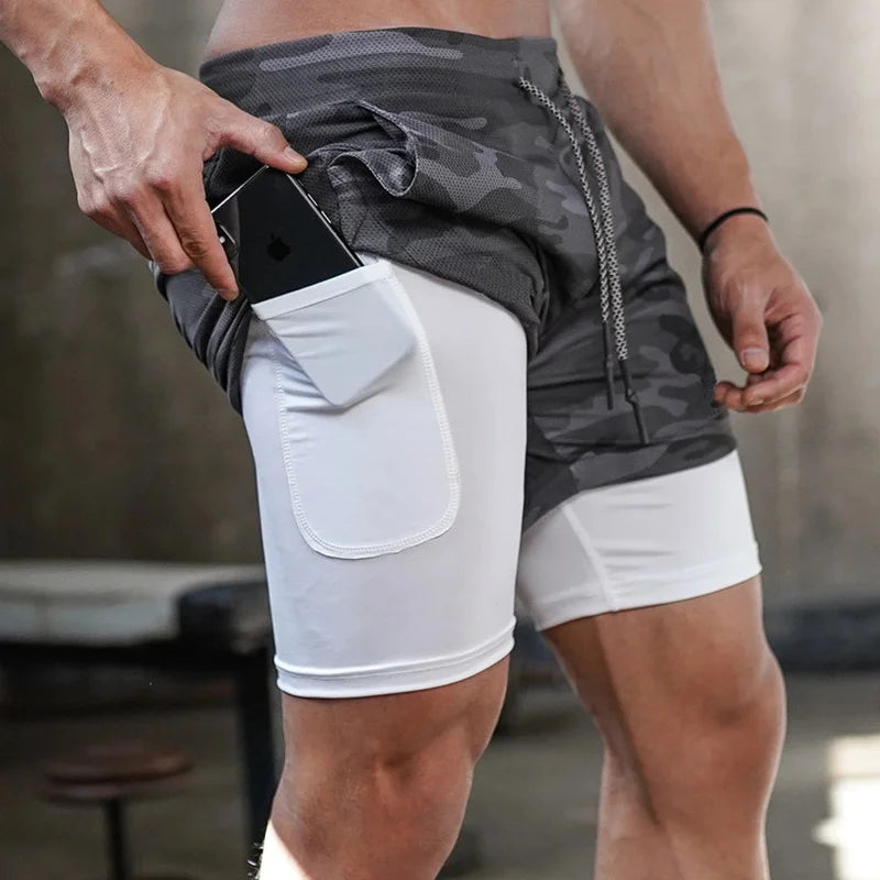 Running Shorts Men 2 In 1 Quick Dry Gym Shorts Double Deck Training Short Pants Fitness Workout Sport Jogging Summer Men Shorts
