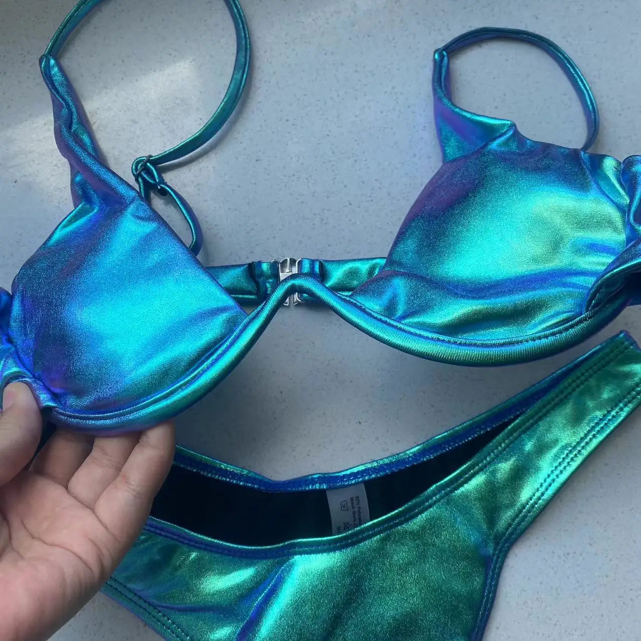 Triangle Bikini holographic Blue Push Up Extreme Thong Swimwear Brazilian Bandage Bathing Suit Swimsuit Micro Biquini