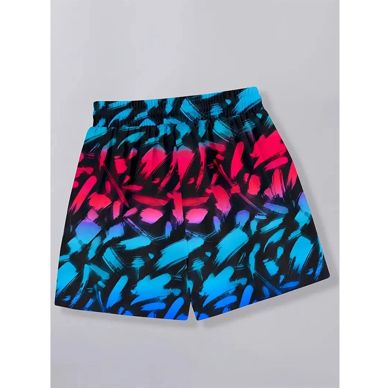 Vacation Men's Stripe Print Funny Drawstring Waist Board Shorts Summer Fashion Swim Trunks 3D Print Skateboard Shorts Streetwear