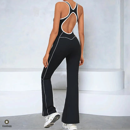 Pad Gym Women Jumpsuit Bell-bottoms Training Yoga Set Sportswear Women Sports Jumpsuit Fitness Rompers Stretch Workout Bodysuits