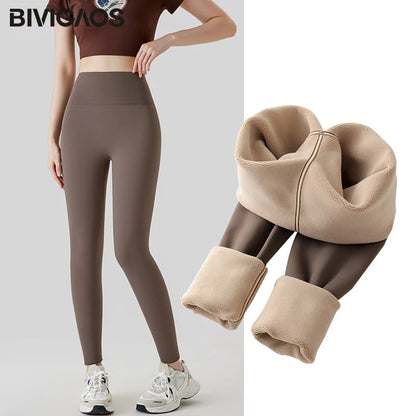 Autumn Winter Alpaca Velvet Shark Leggings Women Thick Warm Leggings High Waist Seamless Slim-Fit Thermal Pants