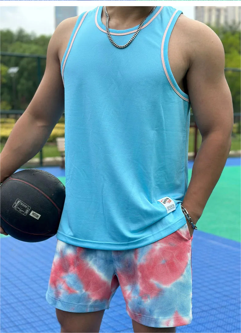 Men's Basketball Vest Clothing Oversized Sleeveless T-Shirt Sports Fitness Round Neck Tank Top Muscle Training Running Vest