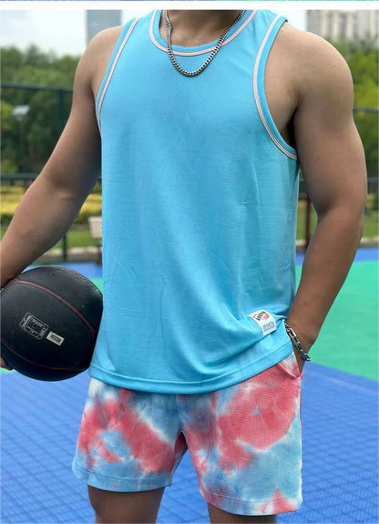 Men's Basketball Vest Clothing Oversized Sleeveless T-Shirt Sports Fitness Round Neck Tank Top Muscle Training Running Vest