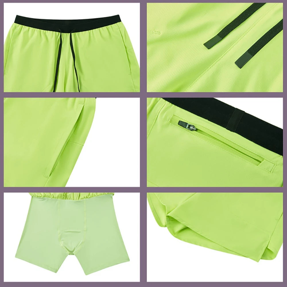4XL Men Running Double-Layer Shorts Gym Sports 2 In 1 Quick Dry Workout Training  Fitness Jogging Short Pants Bodybuilding