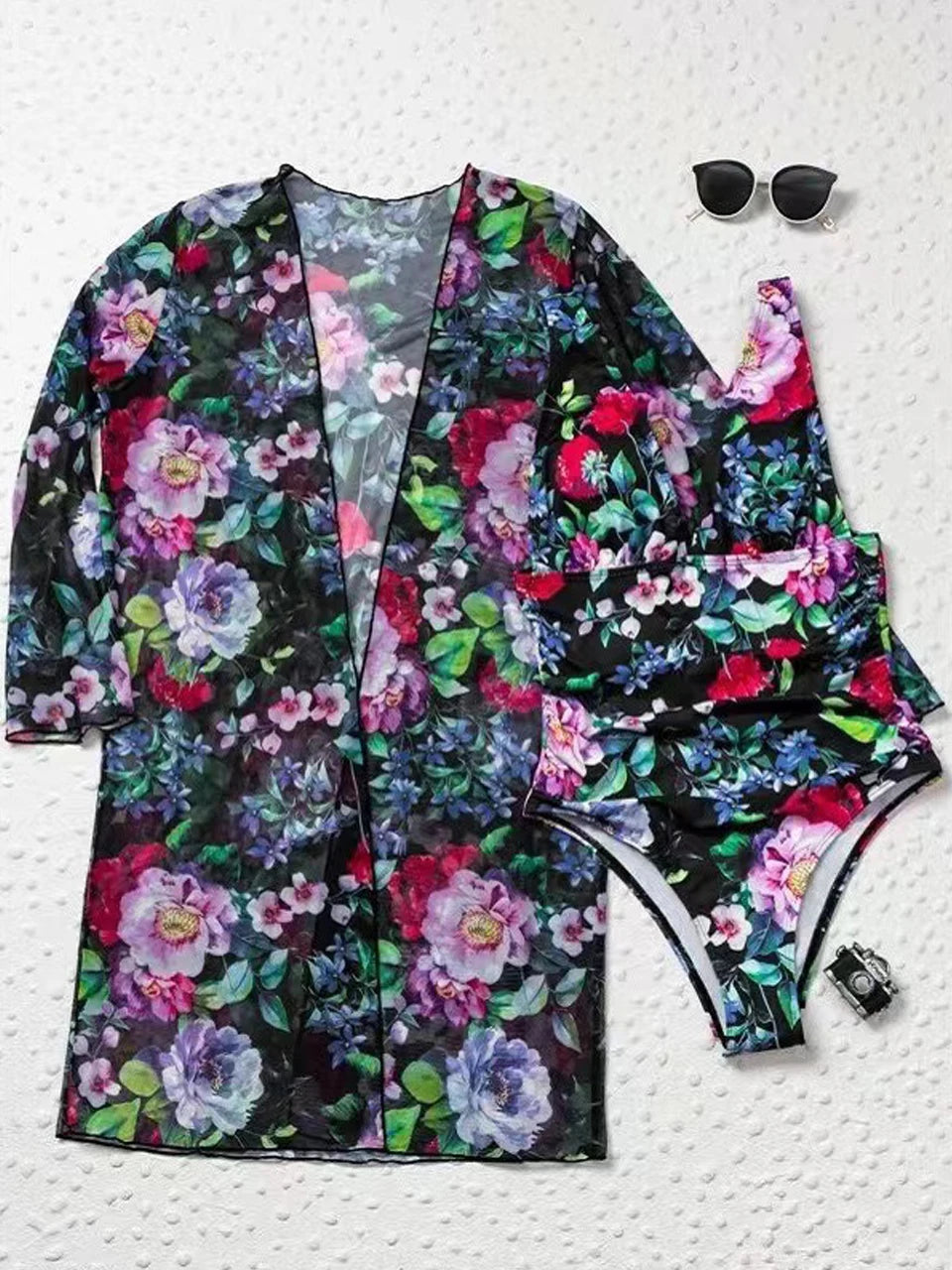 One Piece V-neck Tropical Print Swimsuit With Cover Up Swimwear Women Beach Wear Female Bathing Swimming Swim Suit Summer