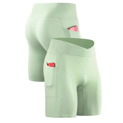 Running Shorts Pants Pockets Men's High Waist Elastic Running Tights Cycling Fitness Yoga Quick Drying External Wear Marathon
