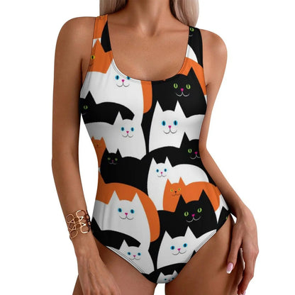 Funny Cat Swimsuit Colorful Cats Pop Art Swimwear One-Piece Fitness Bodysuit Cut Out Bathing Suits Ladies Push Up Beachwear