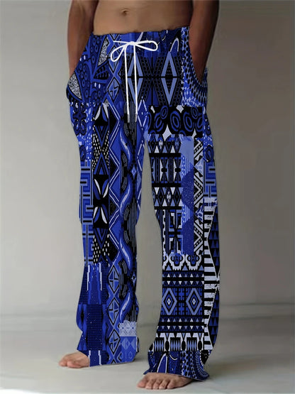 Fashion Men's Casual Pants Vintage Ethnic Print Men's Casual Pants Beach Travel Wide Leg Pants Street Oversized Men's Trousers