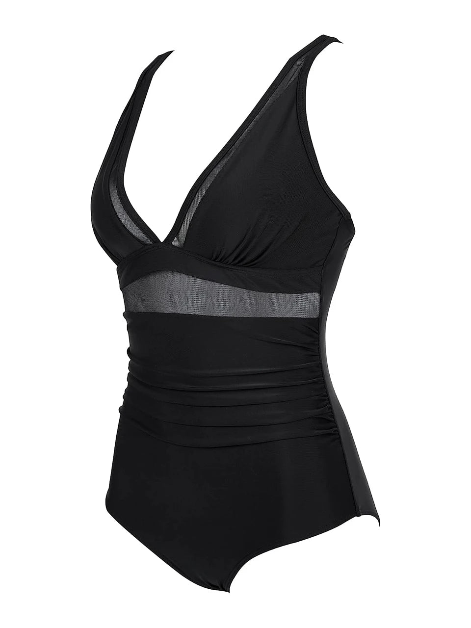 Mesh Panel Swimsuit One Piece High Cut Swimwear Women Solid Bathers Bathing Suit Female Backless Swimming Beachwear