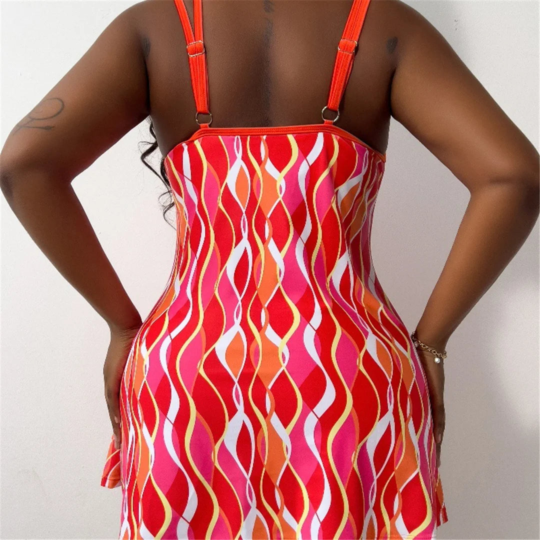 0XL - 4XL Printed Tankini Large Size Swimwear Plus Size Women Swimsuit Female Two-pieces Tankini set Bather Bathing Suit