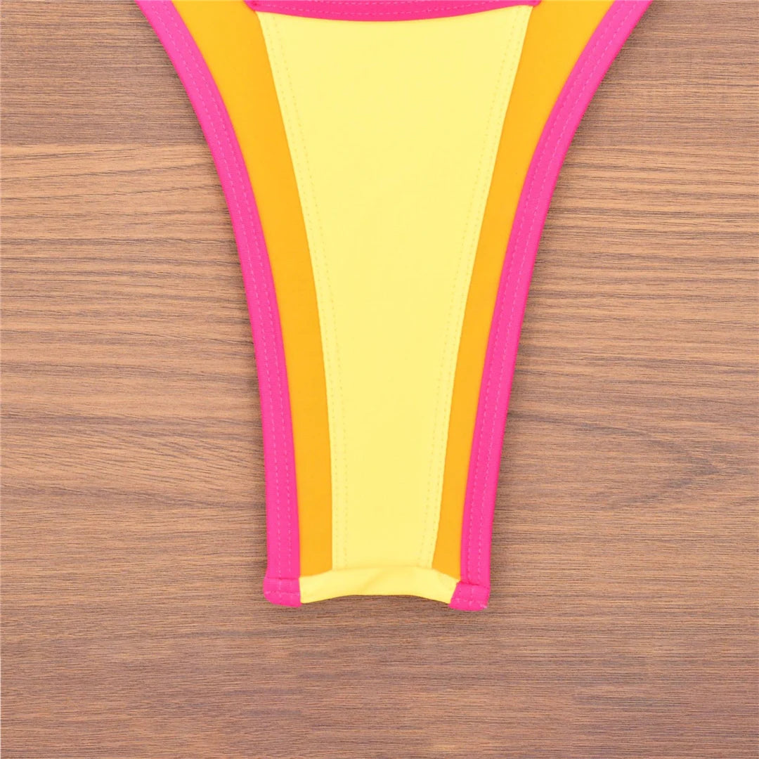 S - XL Splicing V Shaped High Leg Cut Bikini Female Swimsuit Women Swimwear Two-pieces Bikini set Bather Bathing Suit Swim