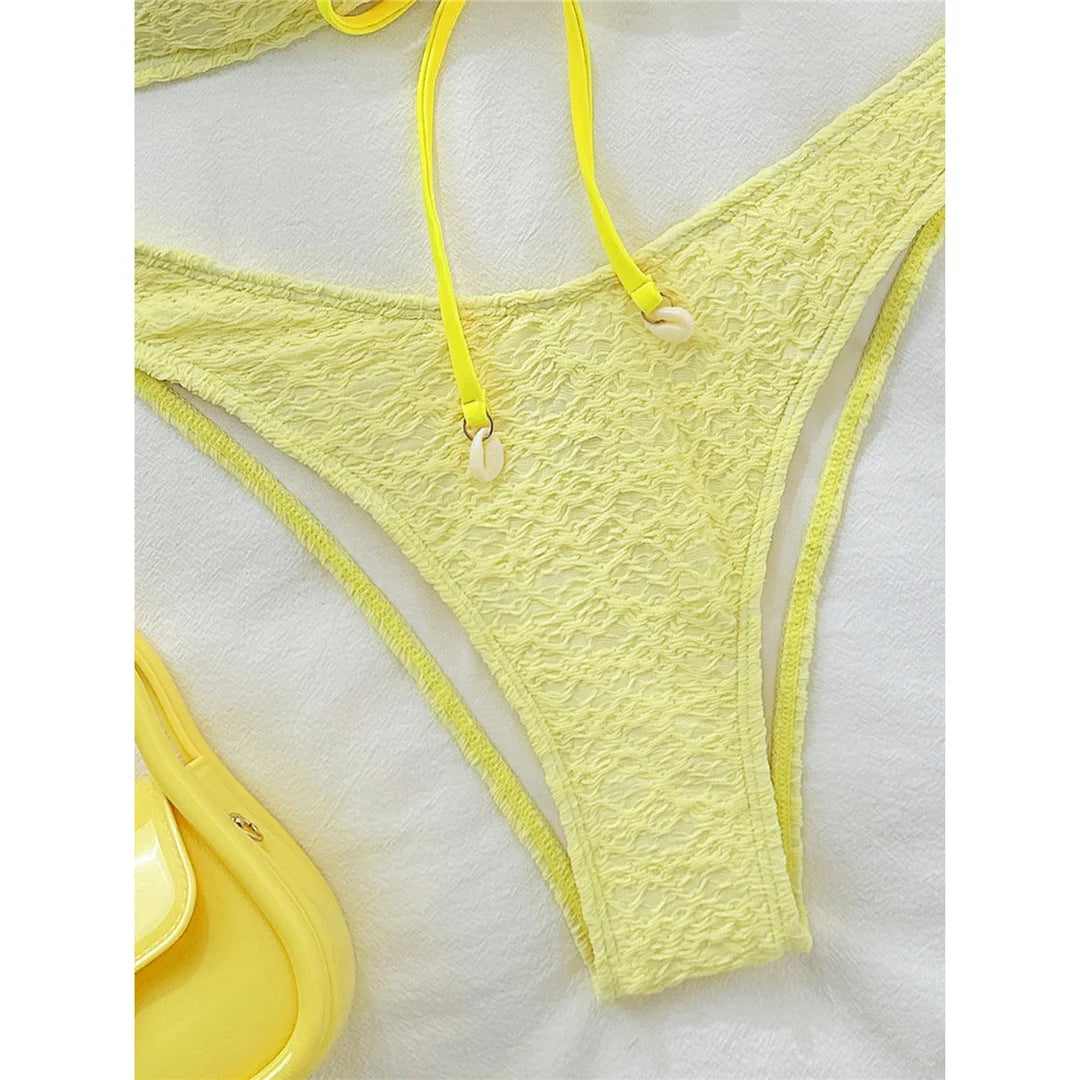 XS - L Wrinkled Brazilian Cut Out Bikini Women Swimwear Female Swimsuit Two-pieces Bikini set Bather Bathing Suit Swim