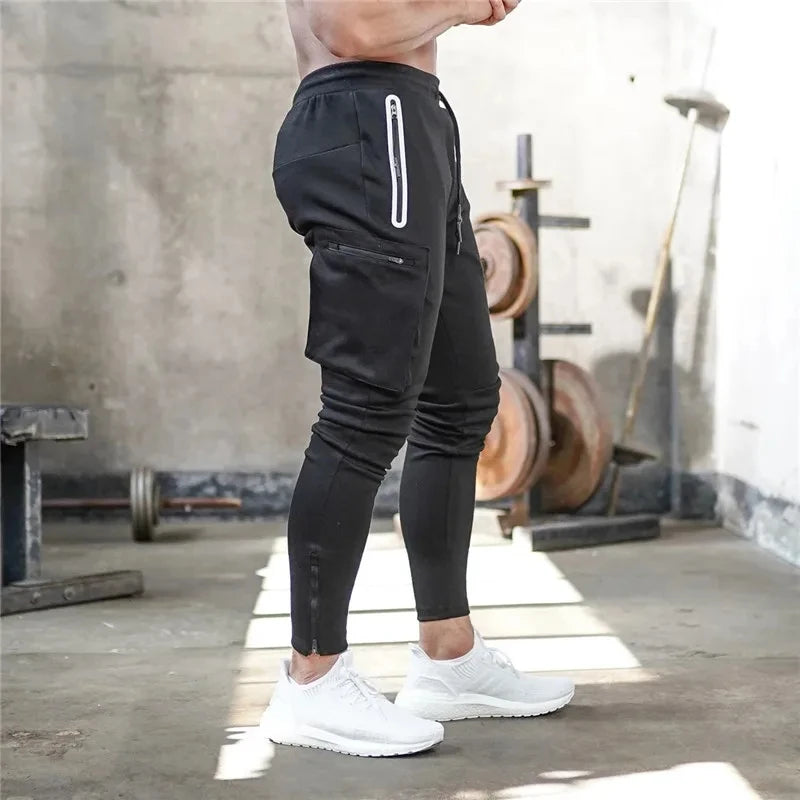 Sweatpants Men's Gym Fitness Pants Men's Running Jogging Training Tight Sports Cargo Pants Pocket Decoration