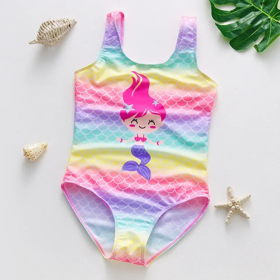 Girls One Piece Swimsuits Rainbow Print Backless Swimwear for Children Summer Kids Bathing Suits Bikinis 2-8 Years Children