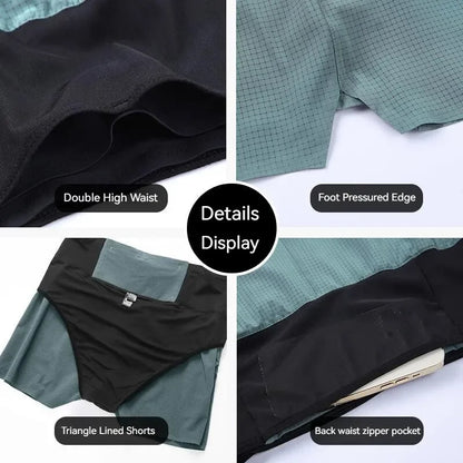 Marathon Running Shorts Men 2 In 1 Quick Dry Workout Training Fitness Jogging Multi-Pocket Man Gym Sport Shorts with Waist Pouch