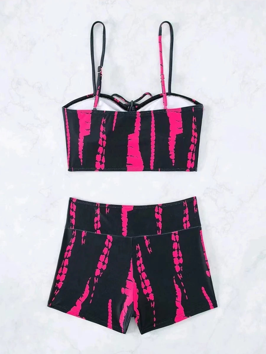 Print String Bikini Swimsuit Women High Waist Shorts Swimwear Female Bathers Bathing Swimming Swim Suit Beachwear