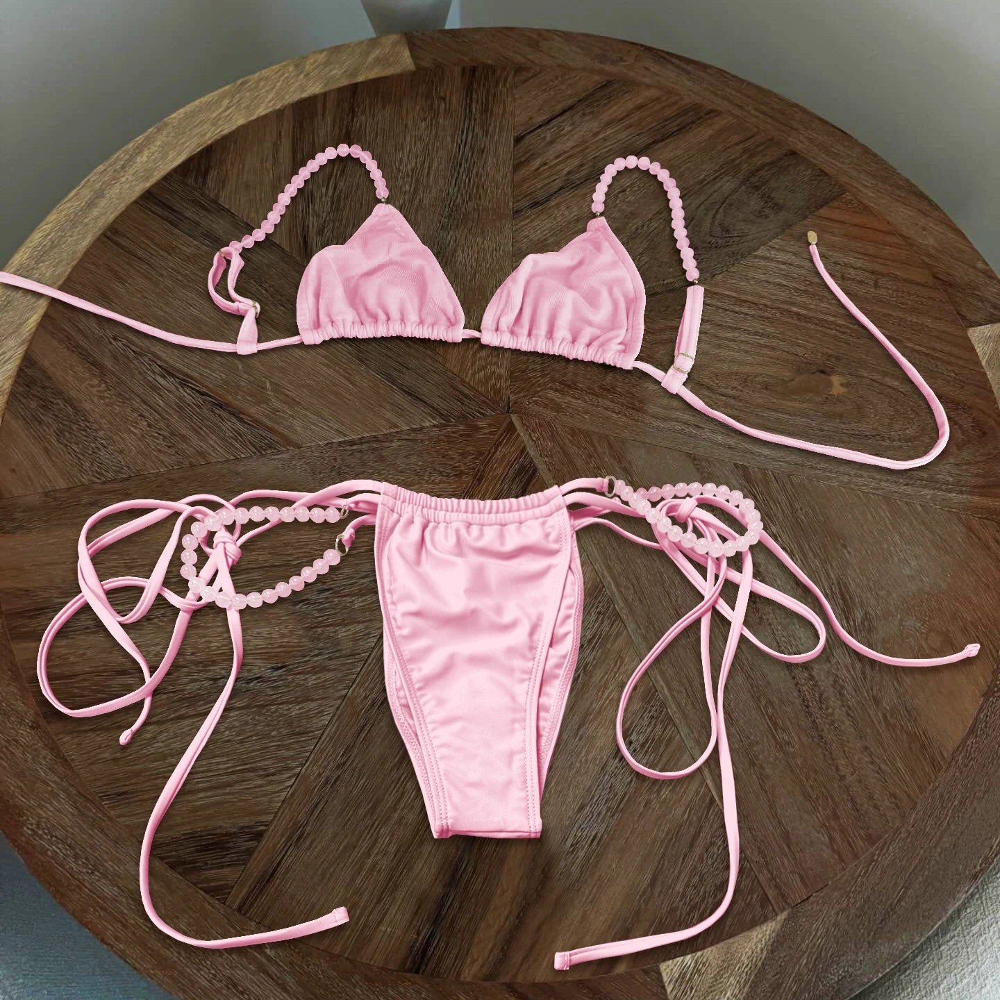 Beads Bikini Women Swimsuit Female Swimwear Micro Bikini Set Bandeau Swimming Suit Beachwear Pink Brazilian Biquini