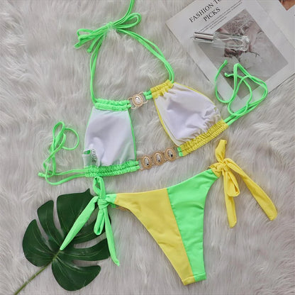8 Colors Diamond Rhinestones Splicing Bikini Women Swimwear Female Swimsuit Two-pieces Bikini set Bather Bathing Suit Swim