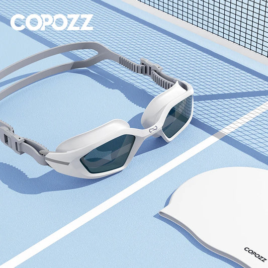 COPOZZ Men Professional Swimming Goggles Electroplate Swim Glasses Anti Fog UV Protection  Adjustable Adult Swim Eyewear Women
